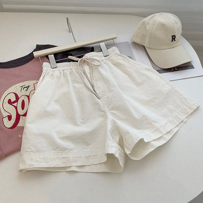 Women Casual Basic Looses Pure Cotton Summer High Waist A- Shape Shorts