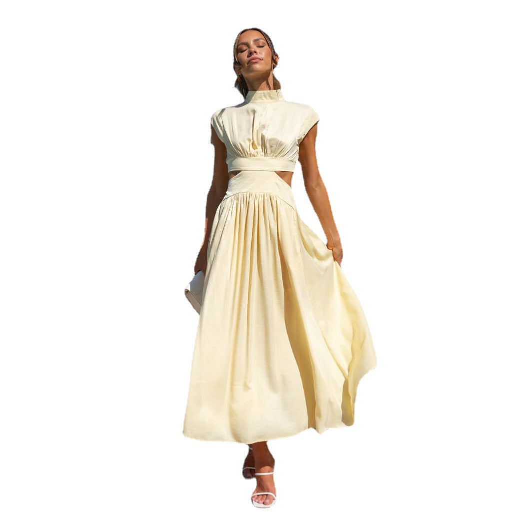 Vestido maxi casual elegante de verano de color sólido con cintura recortada