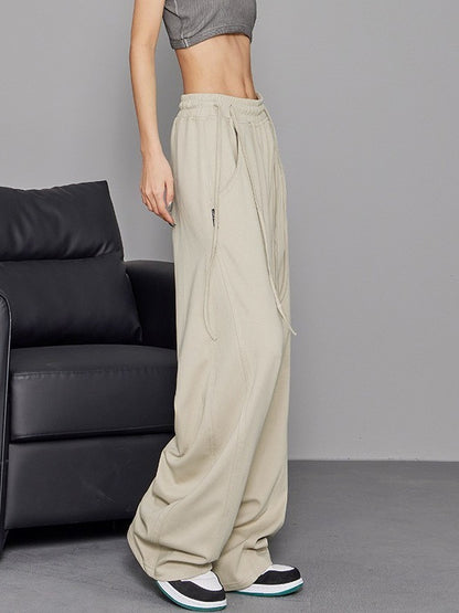 Women Loose Casual Sports Simple Drawstring Breathable Wide Leg Cargo Pants