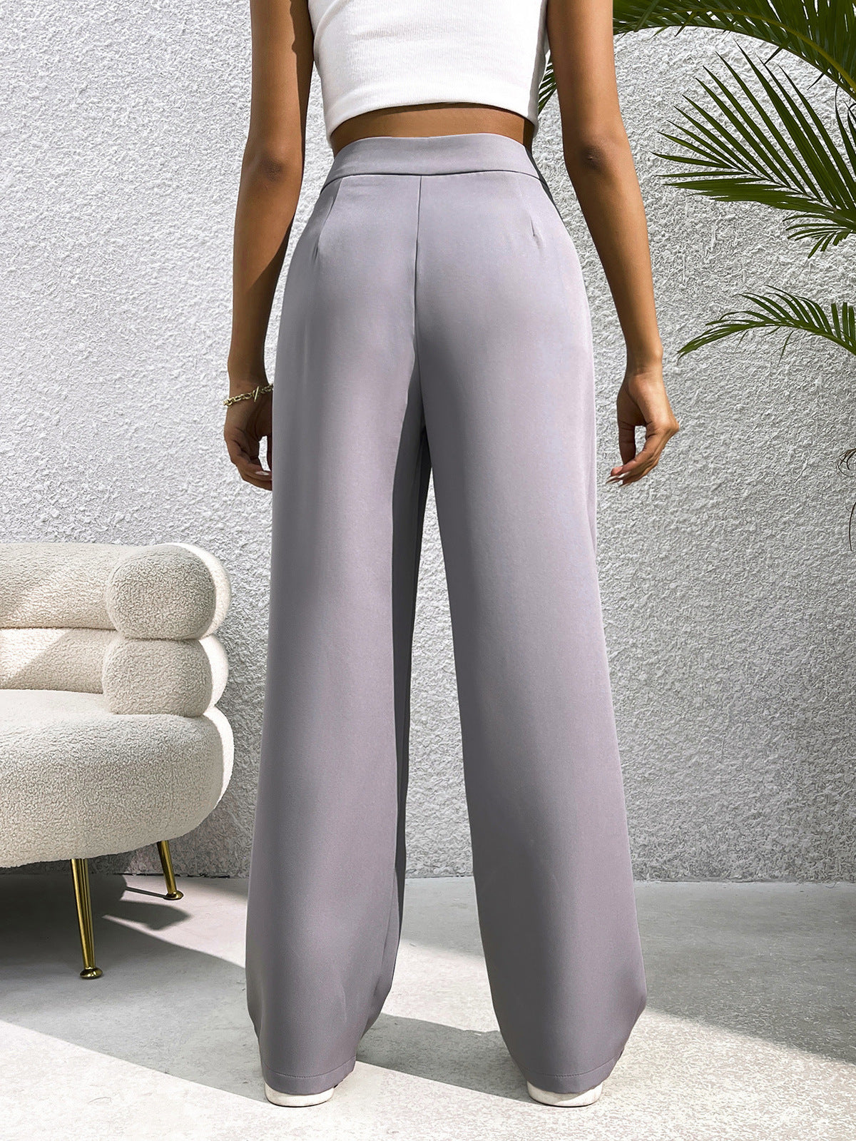 Pantalones rectos holgados con cintura alta y drapeados casuales a la moda para mujer