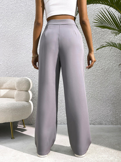 Pantalones rectos holgados con cintura alta y drapeados casuales a la moda para mujer