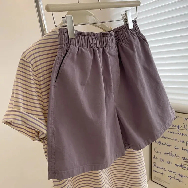 Pantalones cortos de pierna ancha, holgados, informales, de algodón puro, de color liso, para mujer