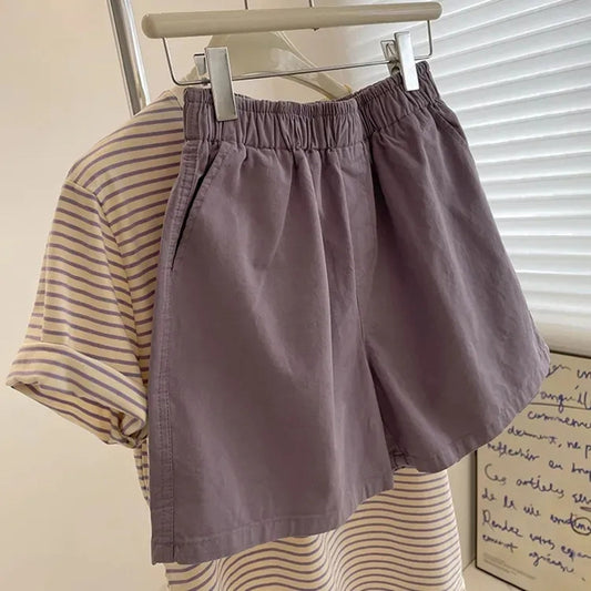 Pantalones cortos de pierna ancha, holgados, informales, de algodón puro, de color liso, para mujer