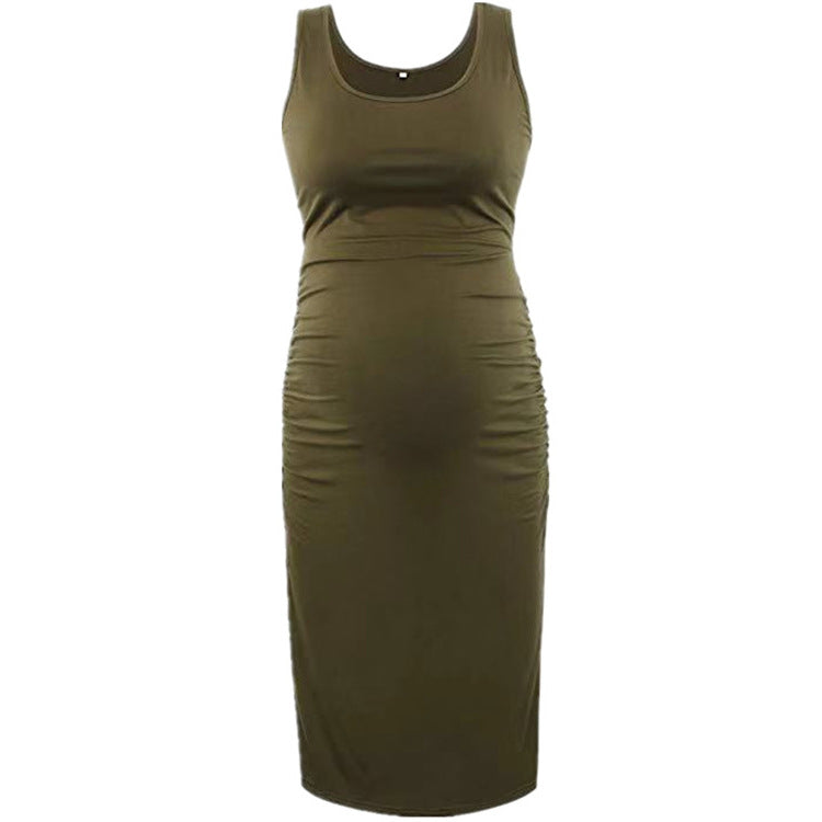 Vestido informal de verano para embarazadas, de color liso, con cuello redondo y sin mangas