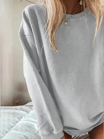 Sudadera informal de manga larga con cuello redondo y color liso para mujer