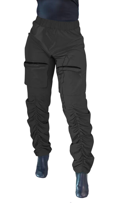 Women Fashion Street Casual Zipper Stereo Pocket Overalls Solid Pants