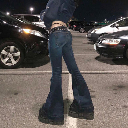 Vaqueros rectos informales vintage de cintura baja con estilo atrevido para mujer