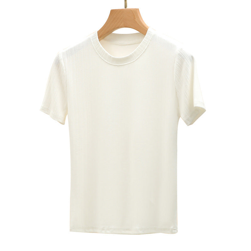Camiseta básica informal de verano de manga corta con cuello redondo para mujer