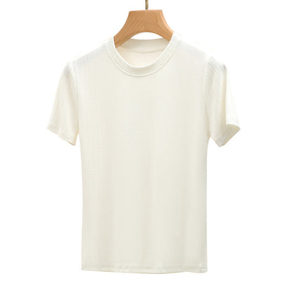 Camiseta básica informal de verano de manga corta con cuello redondo para mujer