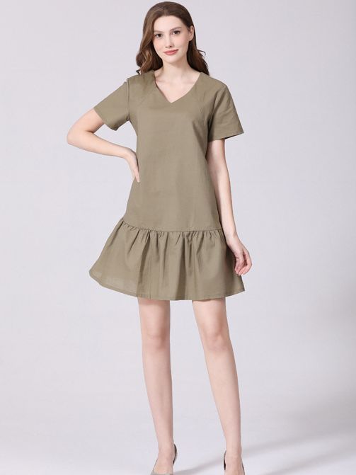 Vestido de lactancia de algodón y lino de manga corta informal de moda de verano para mujeres embarazadas