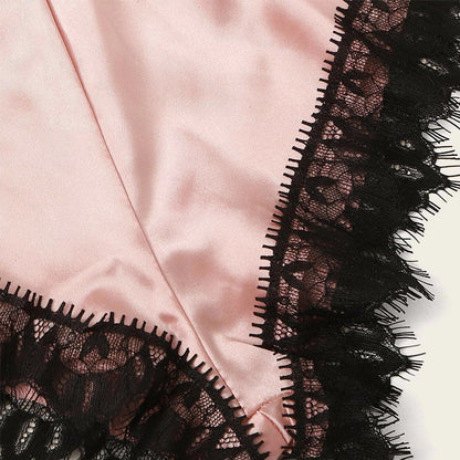 Conjunto de pijama informal sin mangas con encaje y pantalones cortos para mujer, con bloques de color y estilo vanguardista