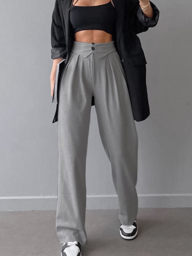 Women Fashion High Waist Straight Casual Pants