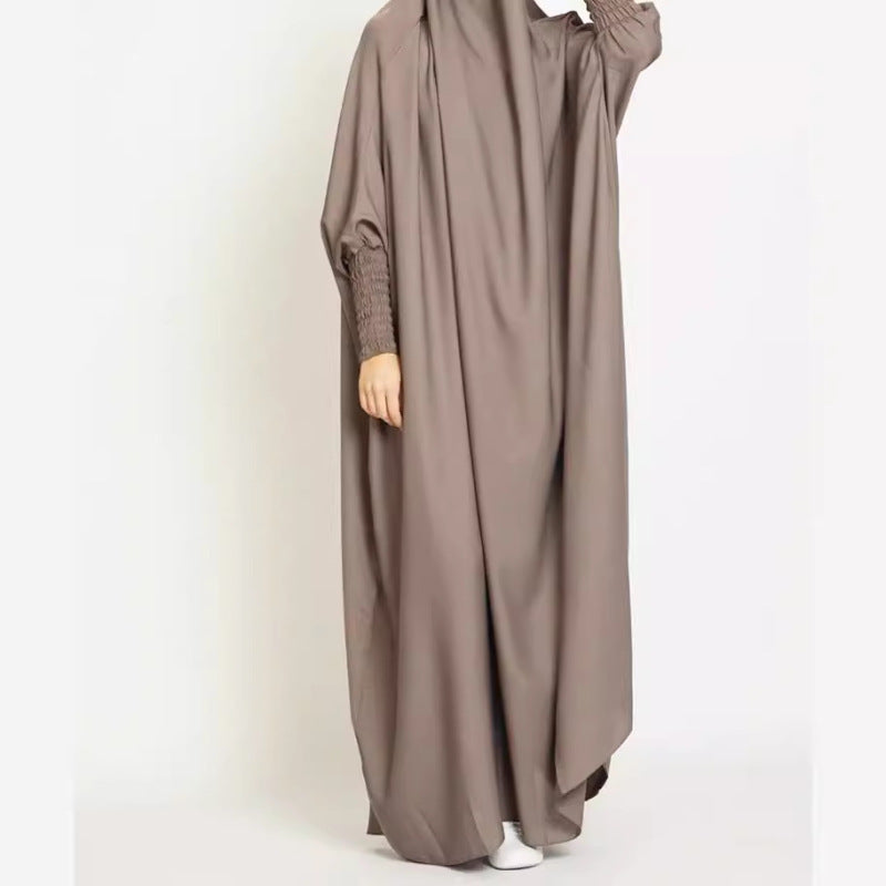Women Casual Solid Color Abaya Long Sleeve Maxi Dress