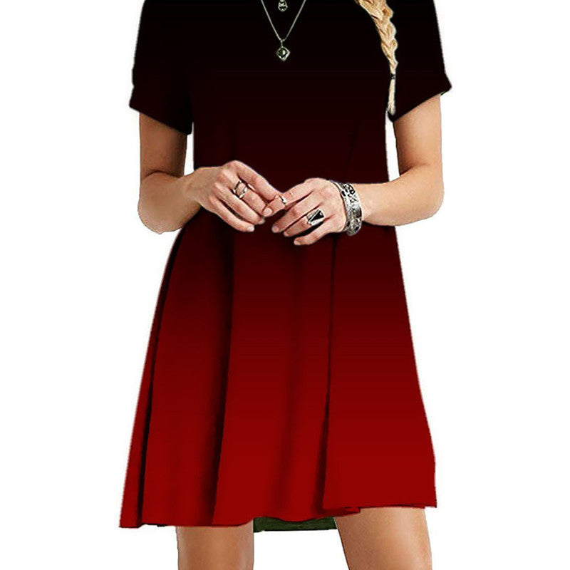 Vestido mini informal holgado de manga corta con estampado degradado de arcoíris y teñido anudado para mujer