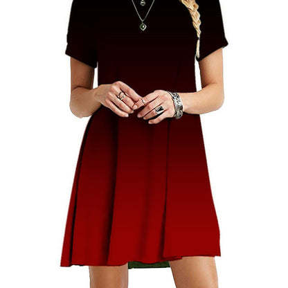 Vestido mini informal holgado de manga corta con estampado degradado de arcoíris y teñido anudado para mujer
