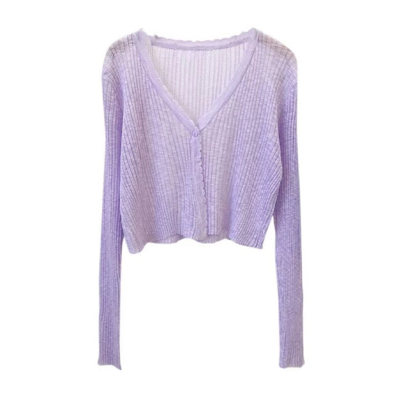 Cárdigan informal de punto de color liso para mujer, top de manga larga