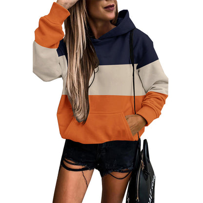 Sudadera con capucha y bolsillo de manga larga con estampado de leopardo y contraste de colores para mujer, estilo informal, para otoño e invierno