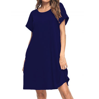 Vestido informal básico de verano de manga corta en color liso para mujer