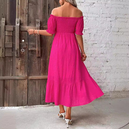Vacation Women Casual Solid Color Off-Shoulder Maxi Dress
