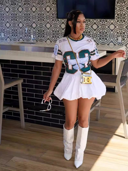 Camiseta de jersey de manga corta con cuello redondo y estampado holgado informal para mujer
