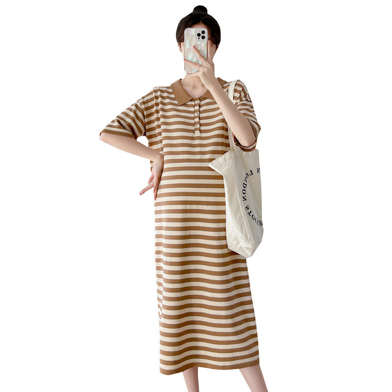 Vestido de maternidad informal de verano para mujer, con estampado de rayas y manga corta