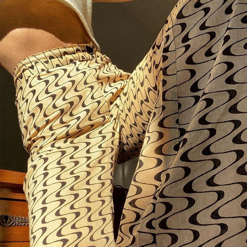 Women Casual Color Block Color Blocking High Waist Summer Straight Pants