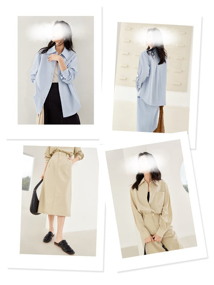 Camisa de manga larga casual de moda para mujer, top y falda