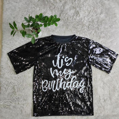 Vestido informal de manga corta con lentejuelas y letras para mujer