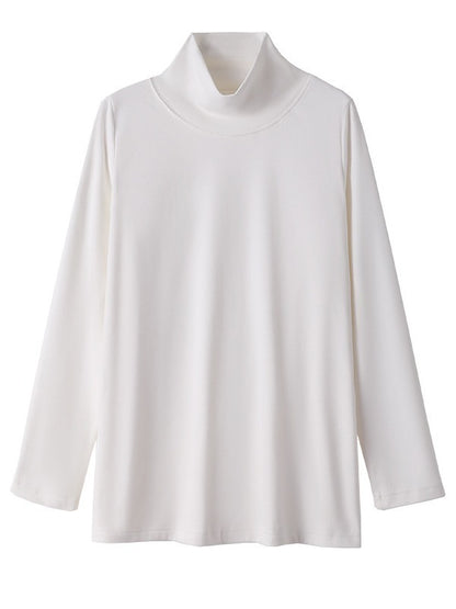 Camiseta básica informal holgada de talla grande con cuello alto y manga larga de color liso para mujer