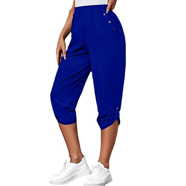 Pantalones elásticos recortados casuales de moda de verano para mujer