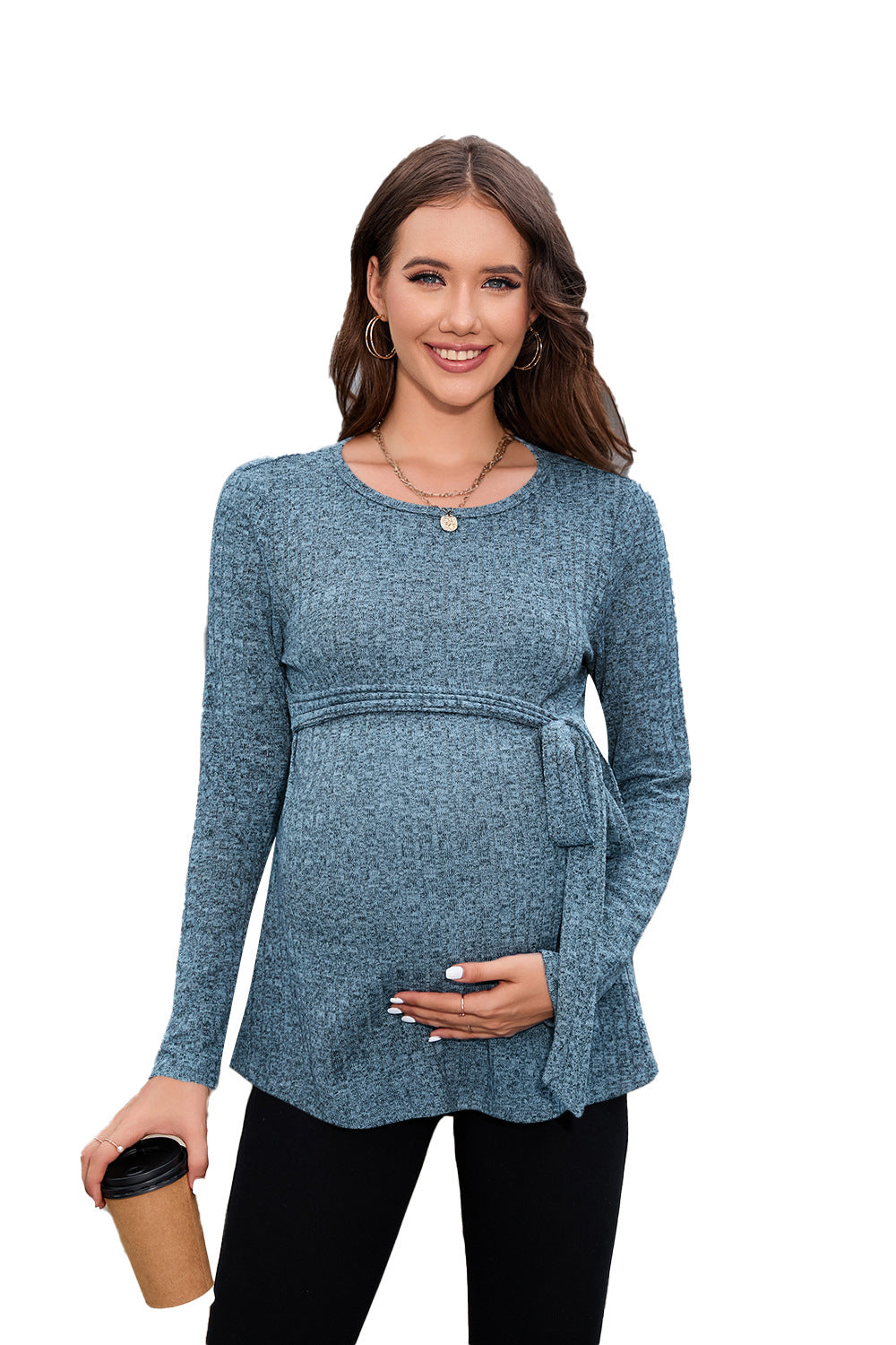 Women Fashion Casual Strap Long Sleeve Knitted Pregnant Women Sweater