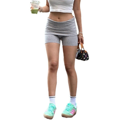 Pantalones cortos deportivos casuales de verano para mujer, básicos, de punto, de color sólido, con solapa elástica alta