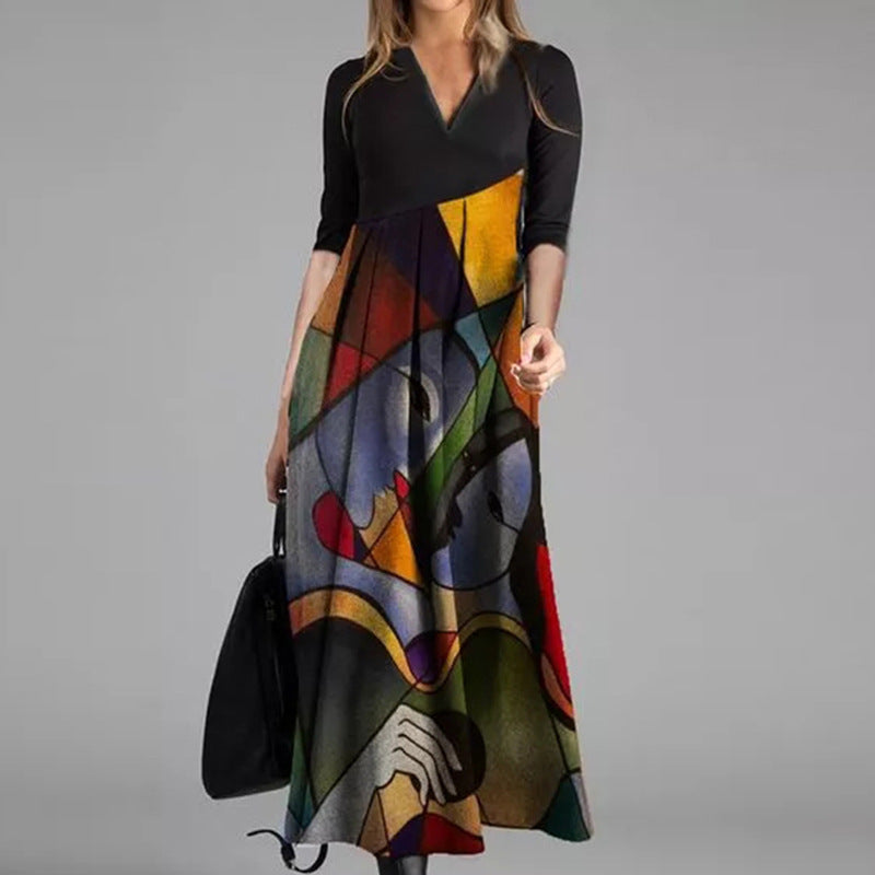 Vestido largo informal con estampado geométrico para mujer