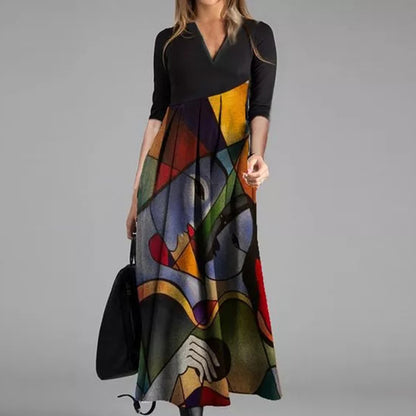 Vestido largo informal con estampado geométrico para mujer