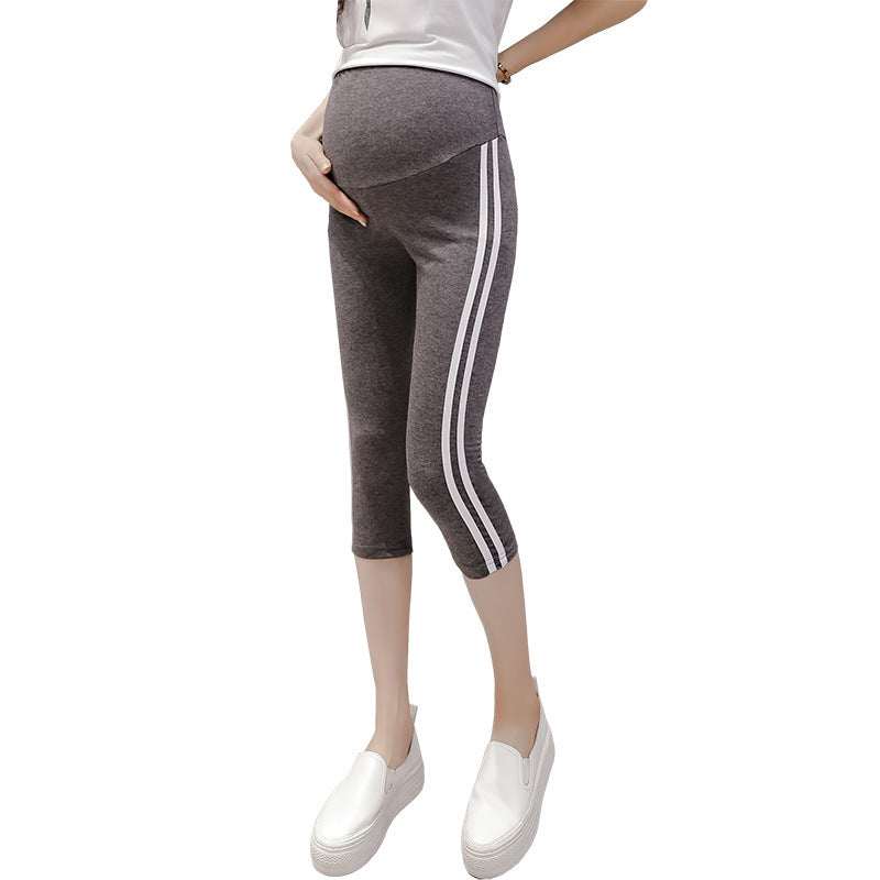 Summer Casual Side Stripe Belly-Supporting Leggings For Pregnant Women