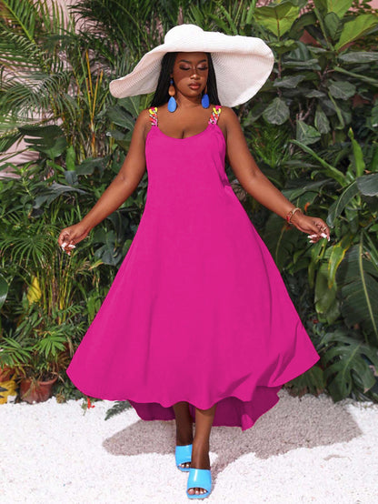 Summer Women Fashion Casual Plus Size Chain Strap Irregular Skirt Sleeveless Dress