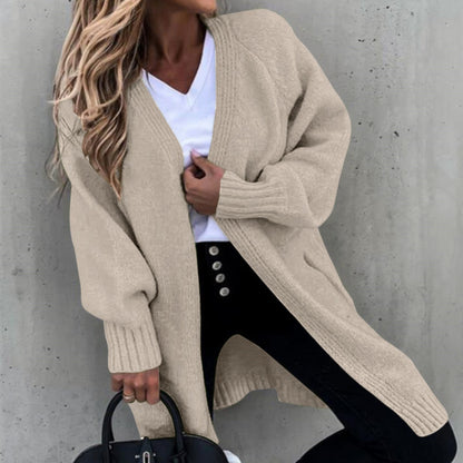 Women Casual Solid Color Autumn Lazy Loose Coat Knitted Cardigan
