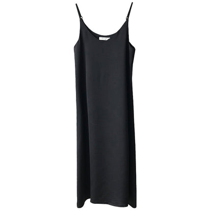 Summer Women Basic Sleeveless Casual Satin Sexy Solid Color V Neck Dress