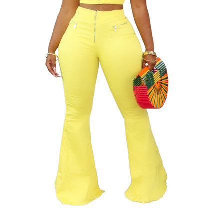 Women Fashion Casual Solid Color Flared Pants