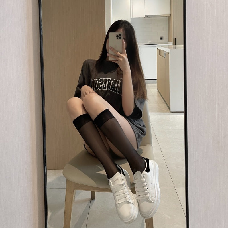 Medias de tubo transparentes JK de color liso para mujer, informales y a la moda