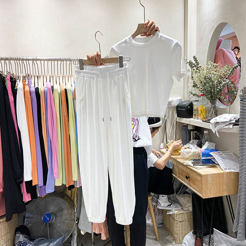 Women Short-Sleeved T-Shirt Top And Casual Sports Pants Two-Piece Set