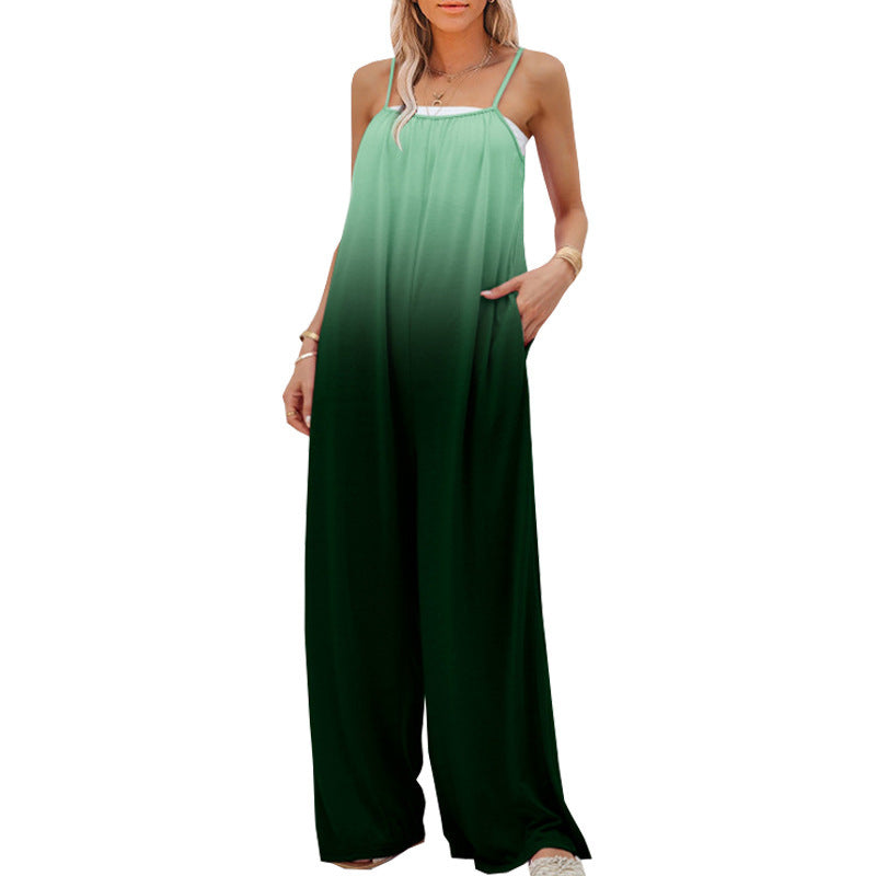 Summer Vacation Women Casual Gradient Loose Sleeveless High Waist Strap Jumpsuit