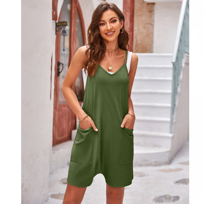 Summer Women Casual Pocket Strap Rompers