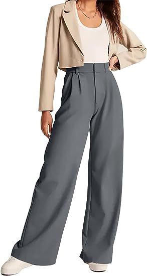 Women Fashion Casual Solid Color High Waist Wide Leg Pants