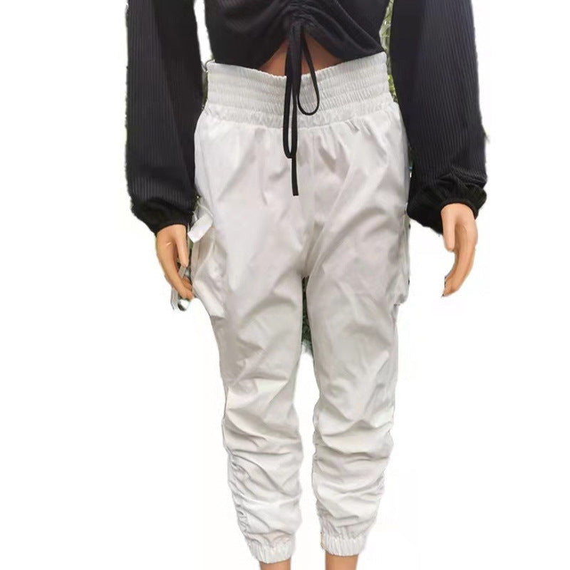 Women Fashion Casual Solid Color High Waist Pleated Pants