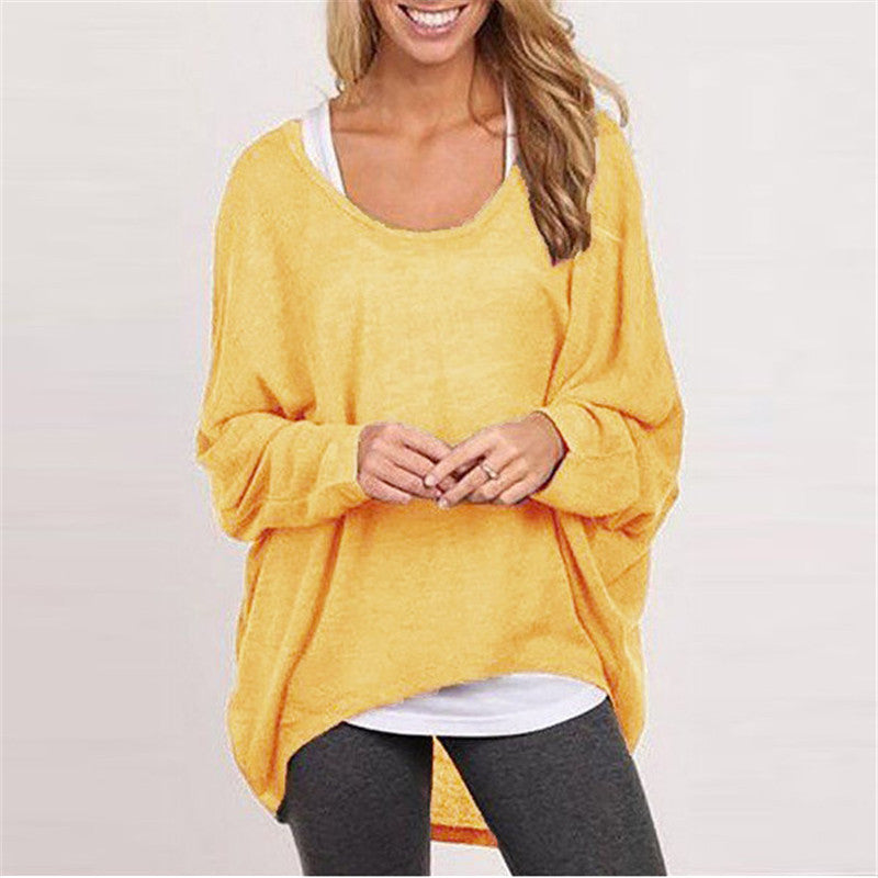 Basic Loose Women Solid Color Casual Long Sleeve Top
