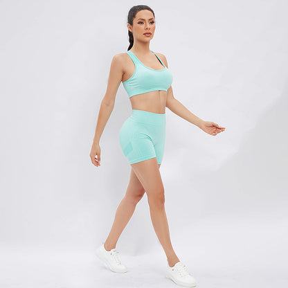 Conjunto deportivo de 2 piezas para mujer, camiseta sin mangas, pantalones cortos ajustados, color sólido, informal, a la moda