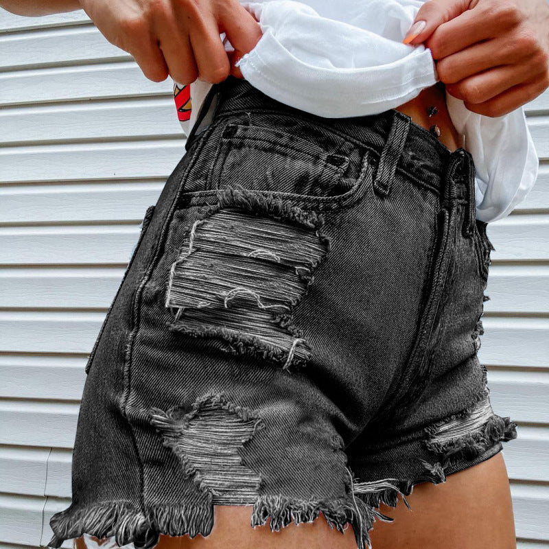 Women Summer Loose Edgy Vintage Casual High Waist Lip Printed Denim Shorts