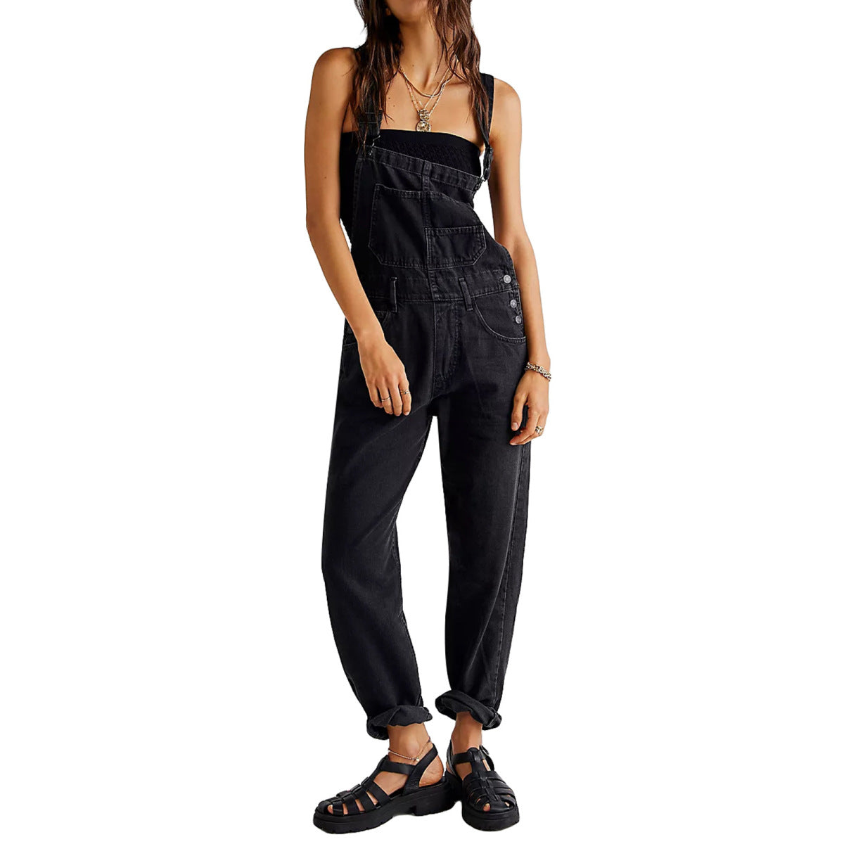 Women Fashion Casual Loose Denim Strap Pants