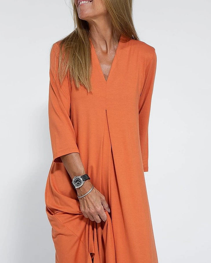 Vestido largo informal con escote en V y abertura para mujer